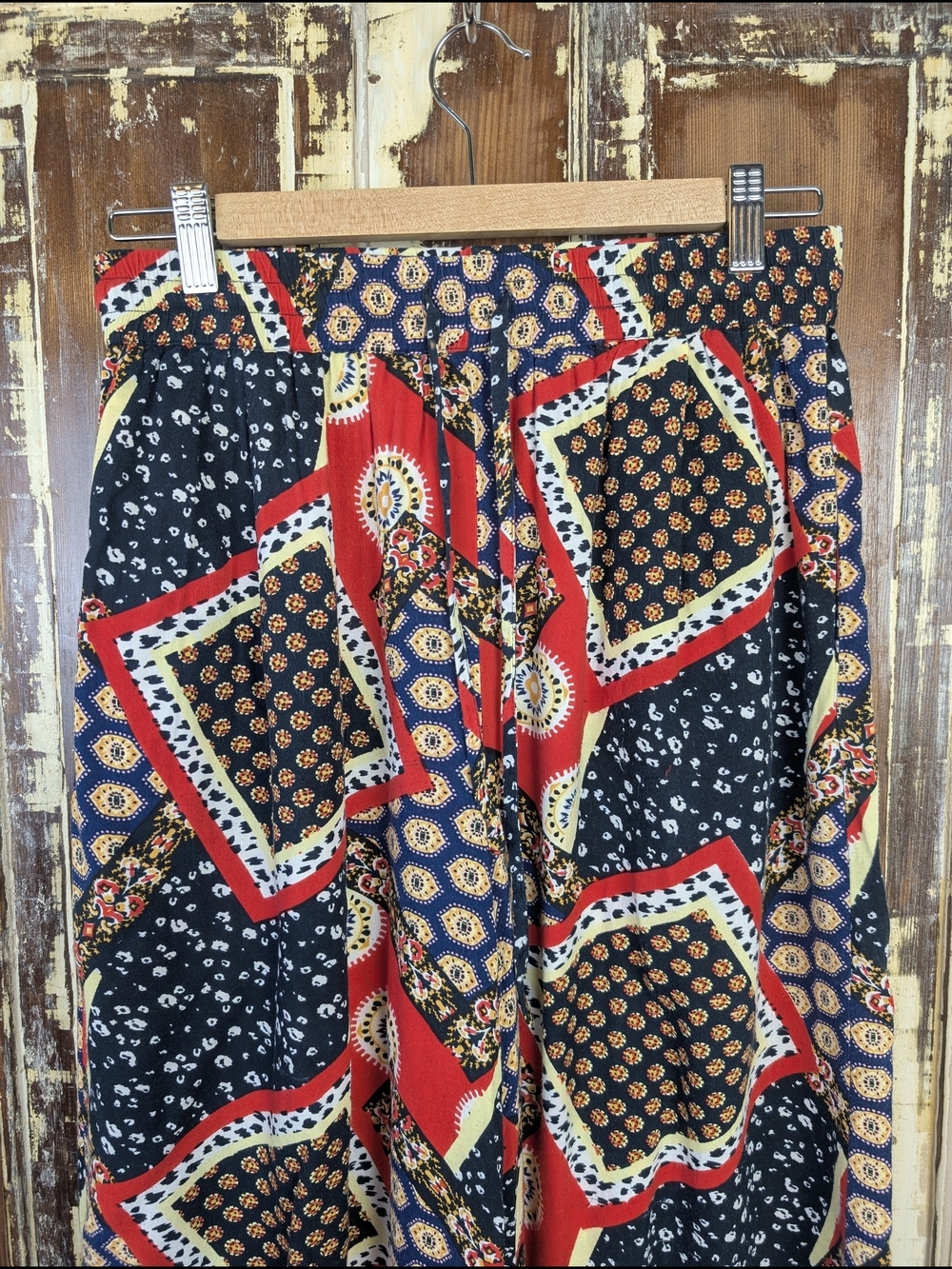 Y2K Vintage Rayon Scarf Print Wide Leg Pants Small Cropped Boho Casual Summer - Picture 3 of 9